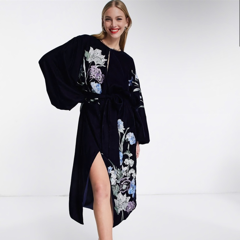 Asos blue velvet embroidered dress.